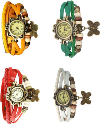 

Kissu Vintage Rakhi Combo of 4 Yellow, Red, Green And White Watch - For Women