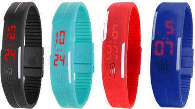 NS18 Silicone Led Magnet Band Combo of 4 Black, Sky Blue, Red And Blue Watch - For Boys & Girls