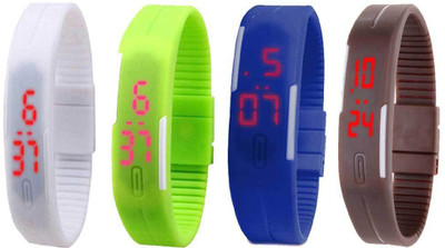

NS18 Silicone Led Magnet Band Combo of 4 White, Green, Blue And Brown Watch - For Boys & Girls