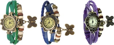 NS18 Vintage Butterfly Rakhi Watch Combo of 3 Green, Blue And Purple Analog Watch  - For Women   Watches  (NS18)