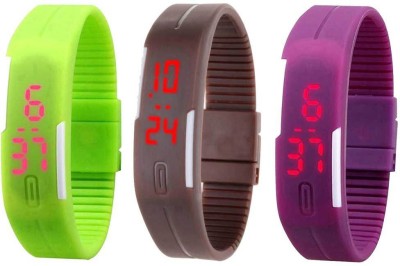 NS18 Silicone Led Magnet Band Combo of 3 Green, Brown And Purple Digital Watch  - For Boys & Girls   Watches  (NS18)