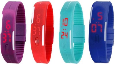 NS18 Silicone Led Magnet Band Combo of 4 Purple, Red, Sky Blue And Blue Digital Watch  - For Boys & Girls   Watches  (NS18)