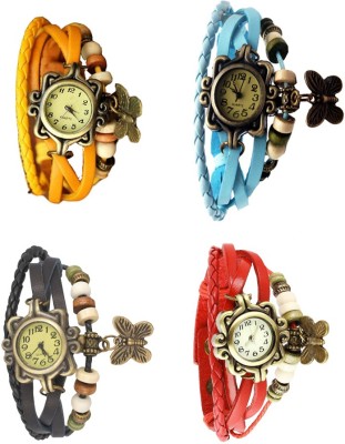 NS18 Vintage Butterfly Rakhi Combo of 4 Yellow, Black, Sky Blue And Red Analog Watch  - For Women   Watches  (NS18)