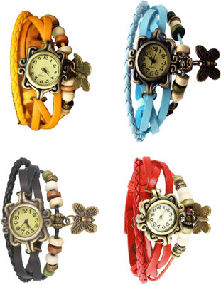 

NS18 Vintage Butterfly Rakhi Combo of 4 Yellow, Black, Sky Blue And Red Watch - For Women