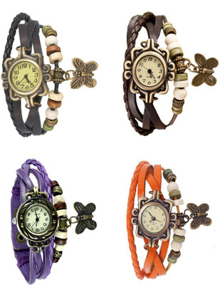 

Kissu Vintage Rakhi Combo of 4 Black, Purple, Brown And Orange Watch - For Women