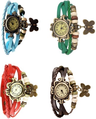NS18 Vintage Butterfly Rakhi Combo of 4 Sky Blue, Red, Green And Brown Analog Watch  - For Women   Watches  (NS18)