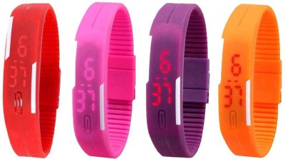 NS18 Silicone Led Magnet Band Combo of 4 Red, Pink, Purple And Orange Digital Watch  - For Boys & Girls   Watches  (NS18)