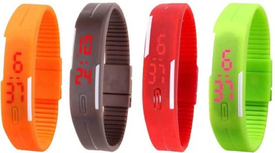 NS18 Silicone Led Magnet Band Combo of 4 Orange, Brown, Red And Green Digital Watch  - For Boys & Girls   Watches  (NS18)