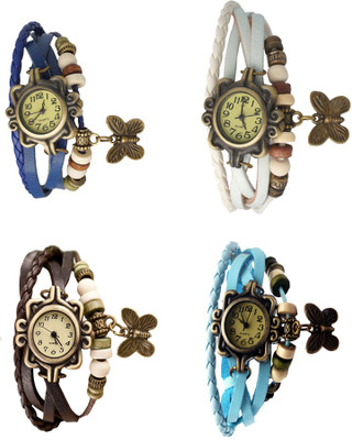 

Kissu Vintage Rakhi Combo of 4 Blue, Brown, White And Sky Blue Watch - For Women