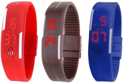 NS18 Silicone Led Magnet Band Combo of 3 Red, Brown And Blue Digital Watch  - For Boys & Girls   Watches  (NS18)