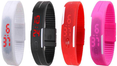 Kissu Led Magnet Band Combo of 4 White, Black, Red And Pink Watch - For Men & Women