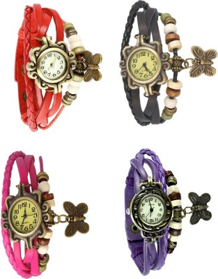 NS18 Vintage Butterfly Rakhi Combo of 4 Red, Pink, Black And Purple Analog Watch  - For Women   Watches  (NS18)