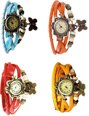 

Kissu Vintage Rakhi Combo of 4 Sky Blue, Red, Orange And Yellow Watch - For Women