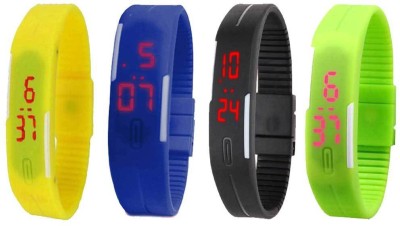 NS18 Silicone Led Magnet Band Combo of 4 Yellow, Blue, Black And Green Digital Watch  - For Boys & Girls   Watches  (NS18)