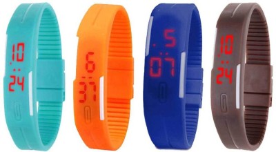 

NS18 Silicone Led Magnet Band Combo of 4 Sky Blue, Orange, Blue And Brown Watch - For Boys & Girls