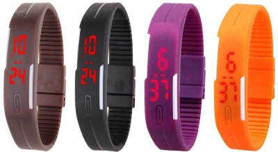 NS18 Silicone Led Magnet Band Combo of 4 Brown, Black, Purple And Orange Digital Watch  - For Boys & Girls   Watches  (NS18)