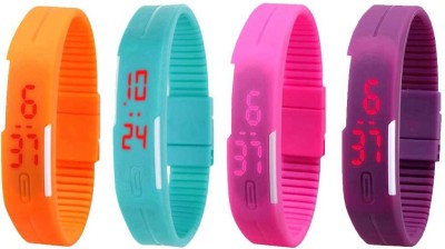 NS18 Silicone Led Magnet Band Watch Combo of 4 Orange, Sky Blue, Pink And Purple Digital Watch  - For Couple   Watches  (NS18)