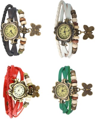 NS18 Vintage Butterfly Rakhi Combo of 4 Black, Red, White And Green Analog Watch  - For Women   Watches  (NS18)