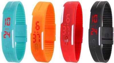 NS18 Silicone Led Magnet Band Combo of 4 Sky Blue, Orange, Red And Black Digital Watch  - For Boys & Girls   Watches  (NS18)
