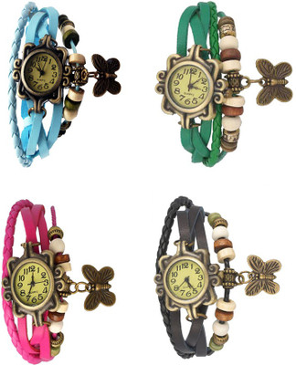 

NS18 Vintage Butterfly Rakhi Combo of 4 Sky Blue, Pink, Green And Black Watch - For Women