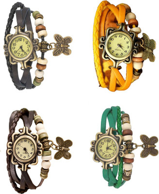 

NS18 Vintage Butterfly Rakhi Combo of 4 Black, Brown, Yellow And Green Watch - For Women
