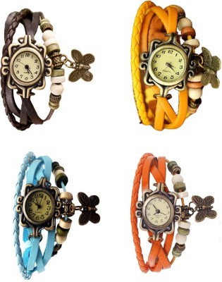 NS18 Vintage Butterfly Rakhi Combo of 4 Brown, Sky Blue, Yellow And Orange Analog Watch  - For Women   Watches  (NS18)