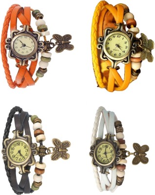 NS18 Vintage Butterfly Rakhi Combo of 4 Orange, Black, Yellow And White Analog Watch  - For Women   Watches  (NS18)