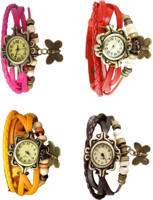 NS18 Vintage Butterfly Rakhi Combo of 4 Pink, Yellow, Red And Brown Analog Watch  - For Women   Watches  (NS18)