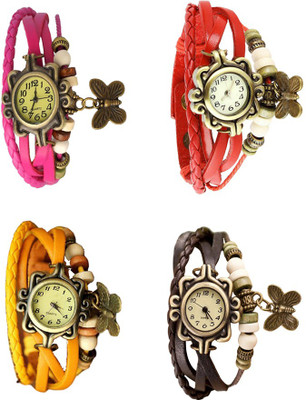 View NS18 Vintage Butterfly Rakhi Combo of 4 Pink, Yellow, Red And Brown Analog Watch  - For Women Wrist Watches Price Online(NS18)