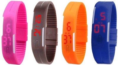 NS18 Silicone Led Magnet Band Combo of 4 Pink, Brown, Orange And Blue Digital Watch  - For Boys & Girls   Watches  (NS18)
