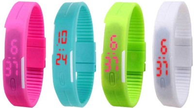 NS18 Silicone Led Magnet Band Combo of 4 Pink, Sky Blue, Green And White Digital Watch  - For Boys & Girls   Watches  (NS18)
