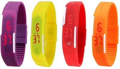 NS18 Silicone Led Magnet Band Combo of 4 Purple, Yellow, Red And Orange Digital Watch  - For Boys & Girls   Watches  (NS18)