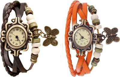 NS18 Vintage Butterfly Rakhi Watch Combo of 2 Brown And Orange Analog Watch  - For Women   Watches  (NS18)