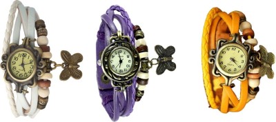 NS18 Vintage Butterfly Rakhi Combo of 3 White, Purple And Yellow Analog Watch  - For Women   Watches  (NS18)