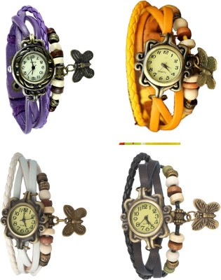 NS18 Vintage Butterfly Rakhi Combo of 4 Purple, White, Yellow And Black Analog Watch  - For Women   Watches  (NS18)