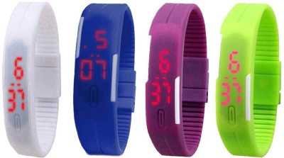 NS18 Silicone Led Magnet Band Combo of 4 White, Blue, Purple And Green Digital Watch  - For Boys & Girls   Watches  (NS18)