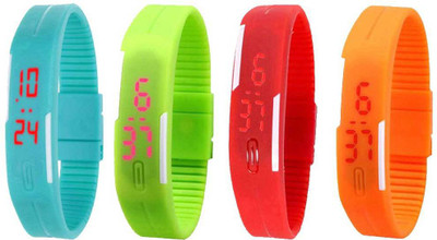View NS18 Silicone Led Magnet Band Combo of 4 Sky Blue, Green, Red And Orange Digital Watch  - For Boys & Girls Wrist Watches Price Online(NS18)