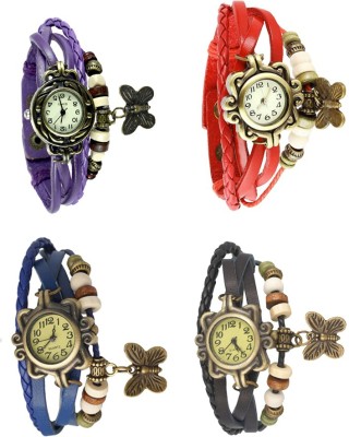 NS18 Vintage Butterfly Rakhi Combo of 4 Purple, Blue, Red And Black Analog Watch  - For Women   Watches  (NS18)