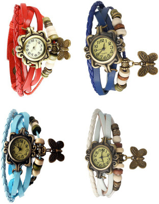 

Kissu Vintage Rakhi Combo of 4 Red, Sky Blue, Blue And White Watch - For Women