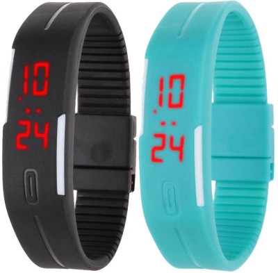 NS18 Silicone Led Magnet Band Set of 2 Black And Sky Blue Digital Watch  - For Boys & Girls   Watches  (NS18)