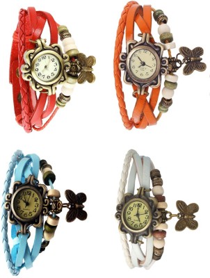 NS18 Vintage Butterfly Rakhi Combo of 4 Red, Sky Blue, Orange And White Analog Watch  - For Women   Watches  (NS18)