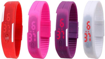 NS18 Silicone Led Magnet Band Combo of 4 Red, Pink, Purple And White Digital Watch  - For Boys & Girls   Watches  (NS18)