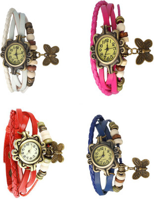 

Kissu Vintage Rakhi Combo of 4 White, Red, Pink And Blue Watch - For Women