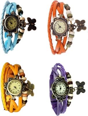 NS18 Vintage Butterfly Rakhi Combo of 4 Sky Blue, Yellow, Orange And Purple Analog Watch  - For Women   Watches  (NS18)