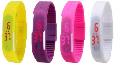 NS18 Silicone Led Magnet Band Combo of 4 Yellow, Purple, Pink And White Digital Watch  - For Boys & Girls   Watches  (NS18)