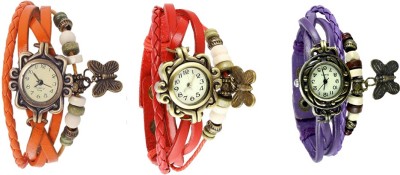 NS18 Vintage Butterfly Rakhi Watch Combo of 3 Orange, Red And Purple Analog Watch  - For Women   Watches  (NS18)