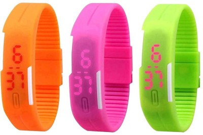 NS18 Silicone Led Magnet Band Combo of 3 Orange, Pink And Green Digital Watch  - For Boys & Girls   Watches  (NS18)