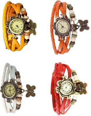 NS18 Vintage Butterfly Rakhi Combo of 4 Yellow, White, Orange And Red Analog Watch  - For Women   Watches  (NS18)