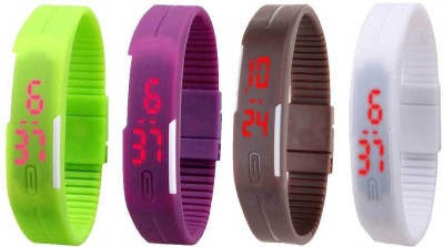 NS18 Silicone Led Magnet Band Combo of 4 Green, Purple, Brown And White Digital Watch  - For Boys & Girls   Watches  (NS18)