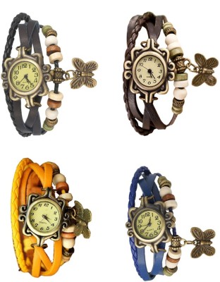 NS18 Vintage Butterfly Rakhi Combo of 4 Black, Yellow, Brown And Blue Analog Watch  - For Women   Watches  (NS18)